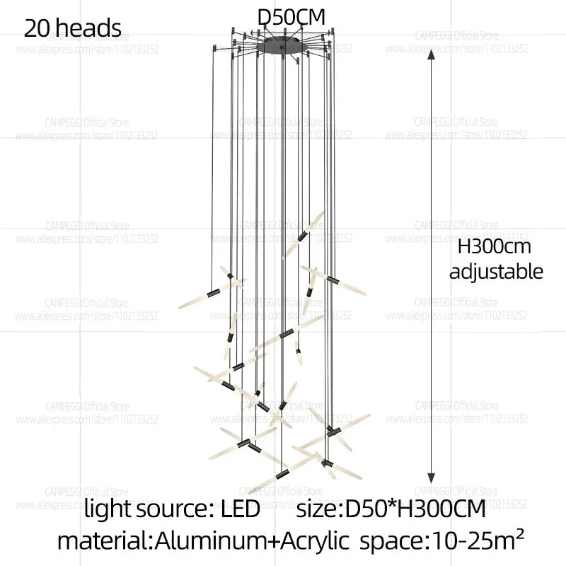 Modern Black Multi-Light Stairwell Pendant Light
