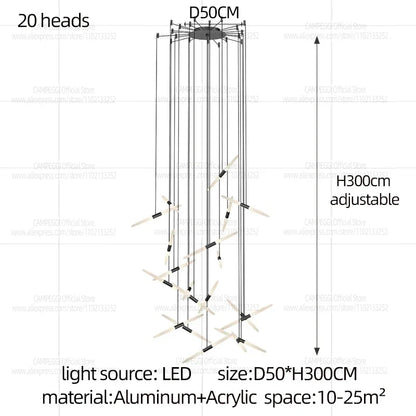 Modern Black Multi-Light Stairwell Pendant Light