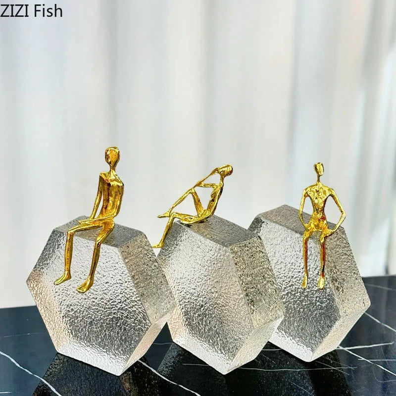 DecorBites™ Golden Figures Sculpture: Modern Desk Ornament for Room Aesthetics