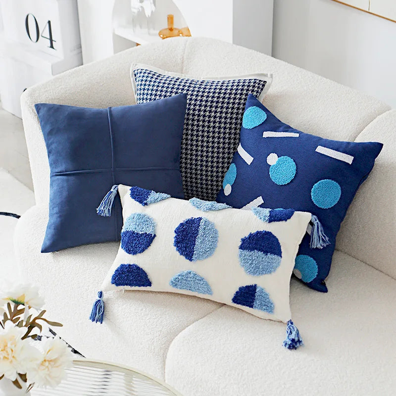 Decorbites™ Luxus-Blaues Tufting-Kissenbezug mit Stickerei-Dekor für Zuhause-Sofa 45x45cm 30x50cm