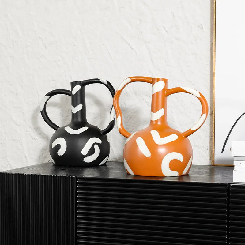 Jarrón DecorBites™ con rayas geométricas y asa abstracta para decoración del hogar