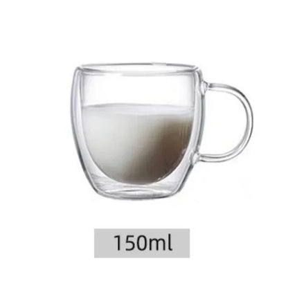 DecorBites™ Double Wall High Borosilicate Glass Mug with Handle, Heat Resistant Coffee Cup