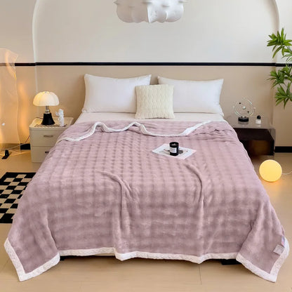 DecorBites™ Imitation Rabbit Velvet Warm Blanket: Soft Fluffy Coral Fleece Lap Sofa Throw Blanket