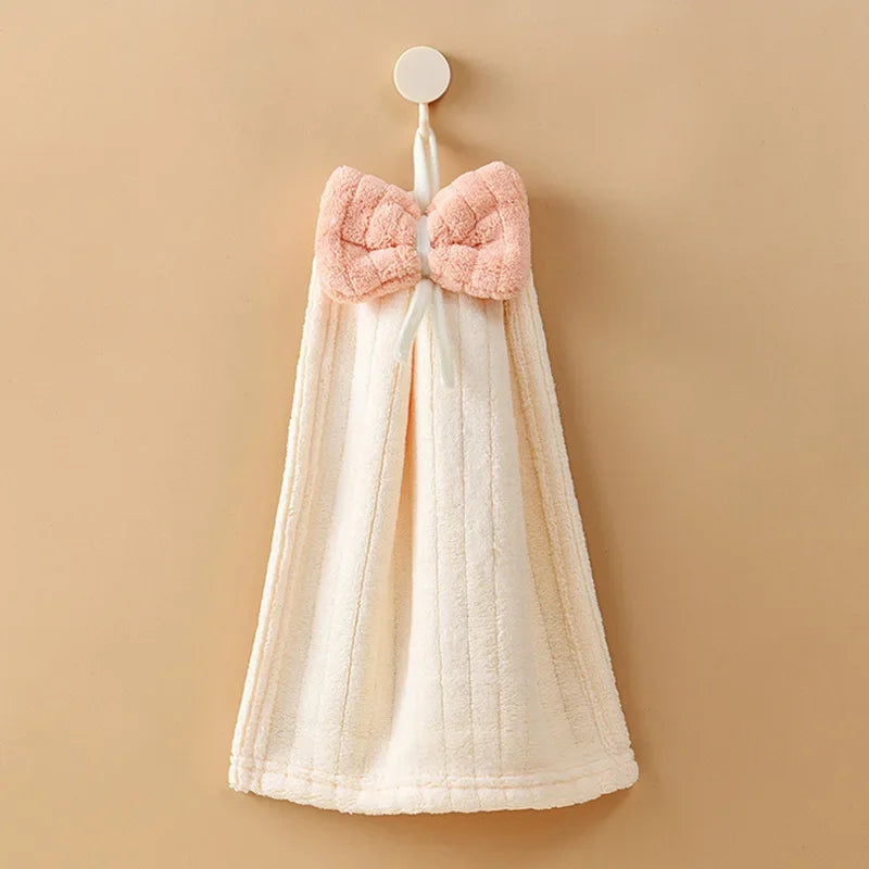 DecorBites™ Bowknot Microfiber Hand Towels Soft & Absorbent Coral Velvet for Kitchen & Bathroom