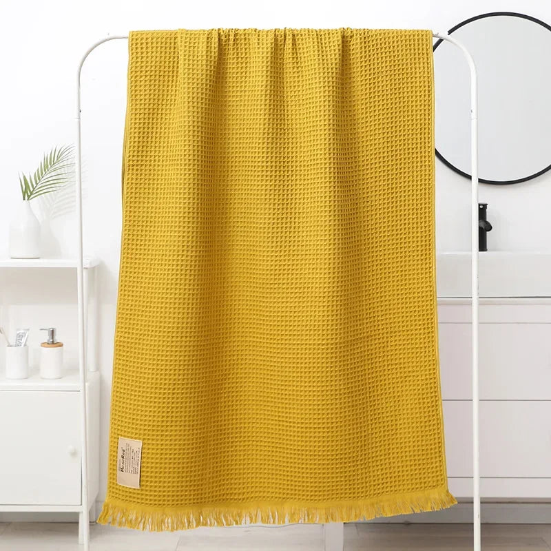 DecorBites™ Geometric Tassel Bath Towel - 100% Cotton, Quick-Dry, Multi-colored Waffle Design - 90x180cm