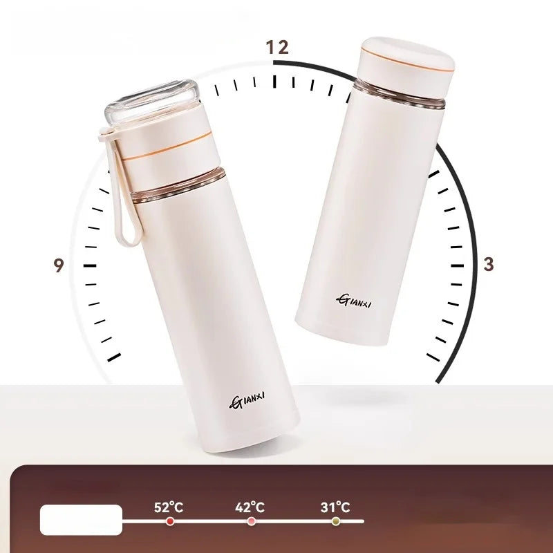 DecorBites™ Glass Thermos Cup Tea Separation Set Vacuum Bottle Stainless Steel Office Business Style