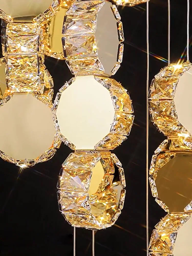 DecorBites™ Gold Crystal Chandeliers LED Pendant Lamp for Modern Living Spaces