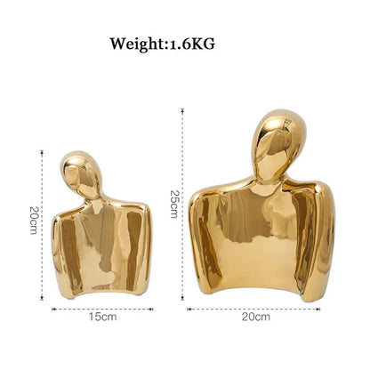 Estatua abstracta de resina dorada, hecha a mano, para decoración de sala de estar o escritorio de oficina - DecorBites™