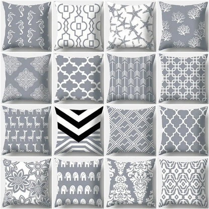 DecorBites™ Grey Geometry Leaves Floral Stripes Plaids Print Lumbar Pillow Case