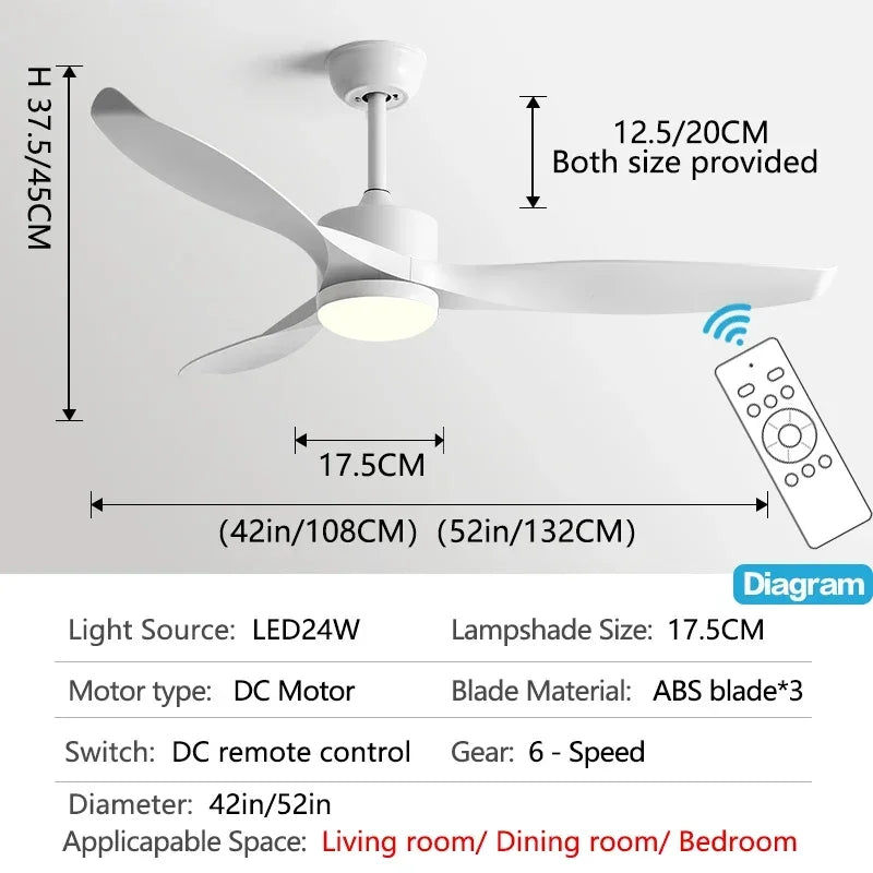 مروحة سقف DecorBites™ مقاس 52 بوصة سوداء مزودة بجهاز تحكم عن بعد لغرفة المعيشة والمطعم والمنزل