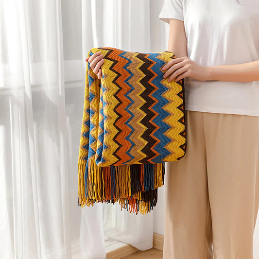 DecorBites™ Bohemian Knitted Blanket with Tassels, Oversized Vintage Style Blanket