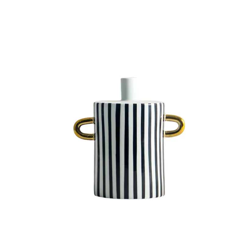 DecorBites™ Black and White Dots Geometric Ceramic Vase: Home Decoration Handicraft Ornament