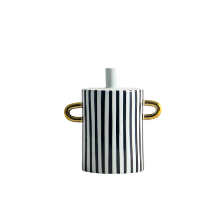 DecorBites™ Black and White Dots Geometric Ceramic Vase: Home Decoration Handicraft Ornament