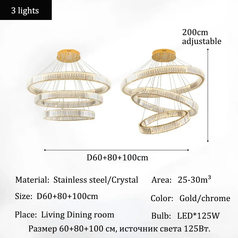 Modern Crystal Ring Pendant Chandelier In Gold Or Silver