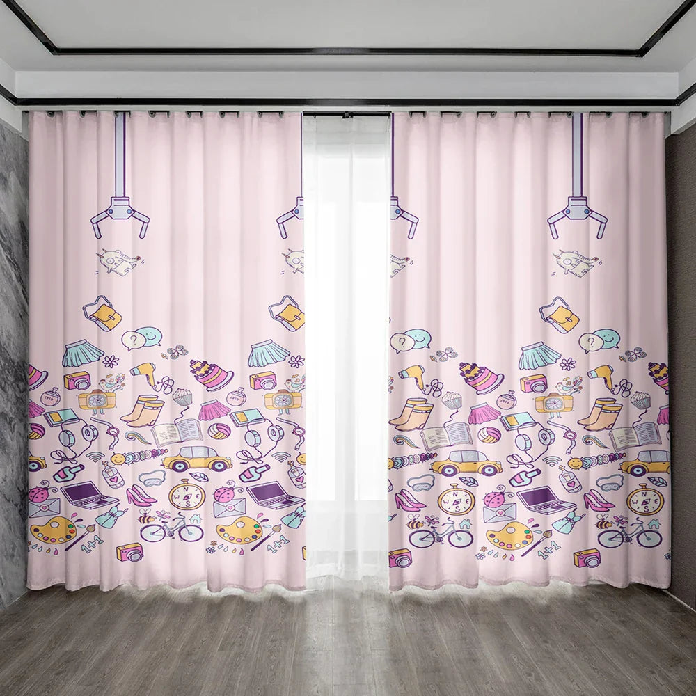 Decobites Pink Floral Bag Curtains for Home Decoration, Kitchen, Coffee Shop, Living Room