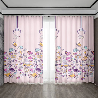 Decobites Pink Floral Bag Curtains for Home Decoration, Kitchen, Coffee Shop, Living Room