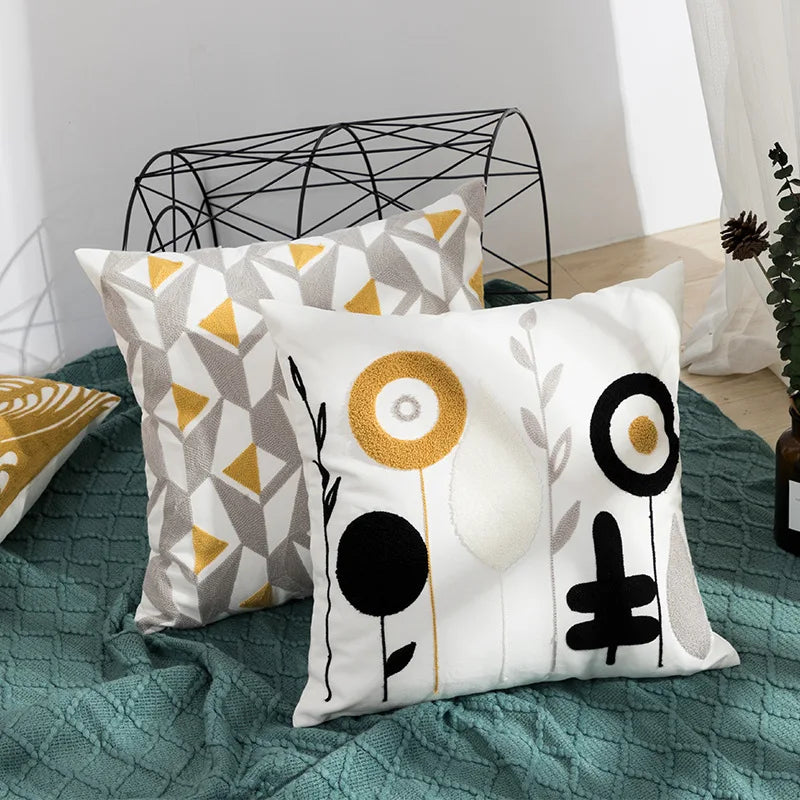 DecorBites™ Daisy Floral Geometric Embroidery Pillowcase, Soft Comfortable Home Decor Cover