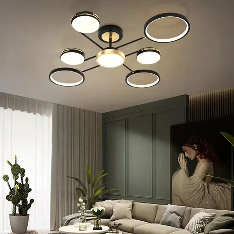 Decorbites™ Gold Schwarz Metall LED Kronleuchter – Minimalistisches 3-Farbtemperatur-Beleuchtung für Wohnzimmer und Restaurant
