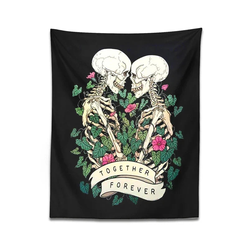 Tapiz de pared DecorBites™ Lover Skeleton con rosa, estilo boho psicodélico