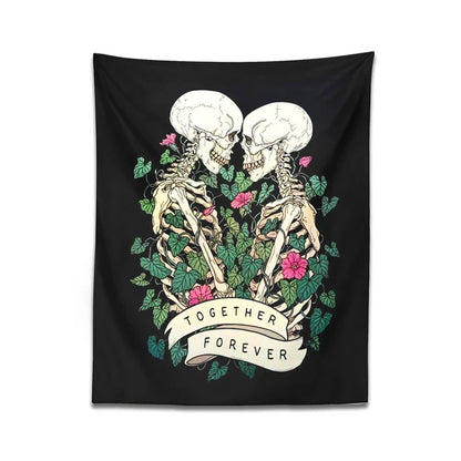 Tapiz de pared DecorBites™ Lover Skeleton con rosa, estilo boho psicodélico