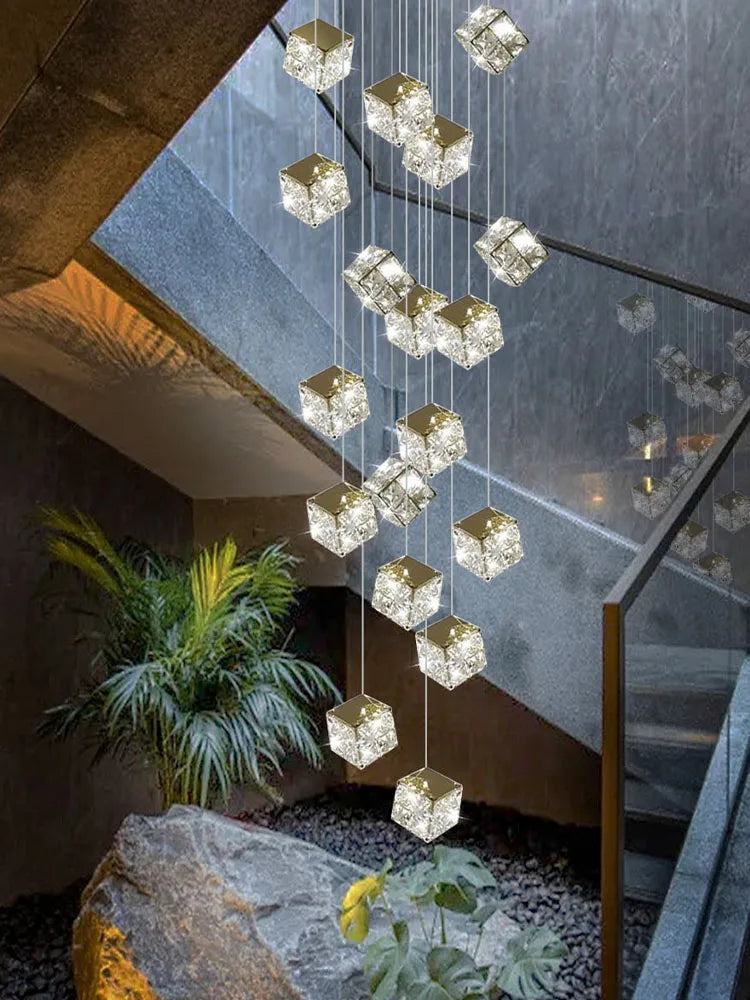 Lámpara de araña moderna de cristal DecorBites™ para sala de estar, iluminación LED de lujo para loft, lámpara de araña para escalera