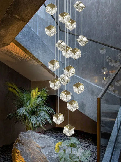 Lámpara de araña moderna de cristal DecorBites™ para sala de estar, iluminación LED de lujo para loft, lámpara de araña para escalera
