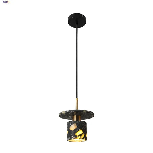 DecorBites™ Black Terrazzo Stone LED Pendant Lamp Modern Nordic Hanging Lights