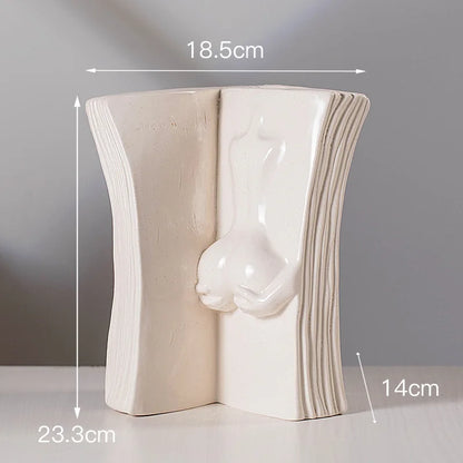 DecorBites™ Ceramic Man Face Book Stand Vase for Room Decor and Storage