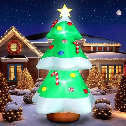 Christmas Inflatable Tree Outdoor Decor with LED Lights 10FT Giant Blow Up Christmas Yard Decoration Star Treetop Eye-Catching