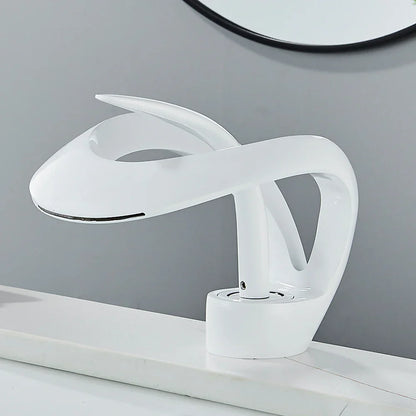 صنبور حوض ديكوربايتس™ أسود اللون، خلاط شلال رمادي، ساخن وبارد، حديث من النحاس، مثبت على السطح