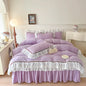 Decobites Lace Ruffles Bedding Set: 4pcs Solid Color Princess Quilt Cover, Bed Skirt, 100% Cotton Pillowcase