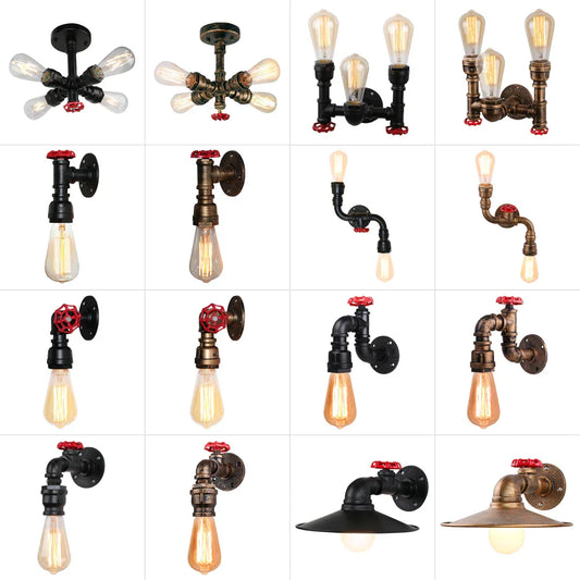 DecorBites™ Industrial Iron Rust Water Pipe Wall Light Vintage E27 Sconce Fixture