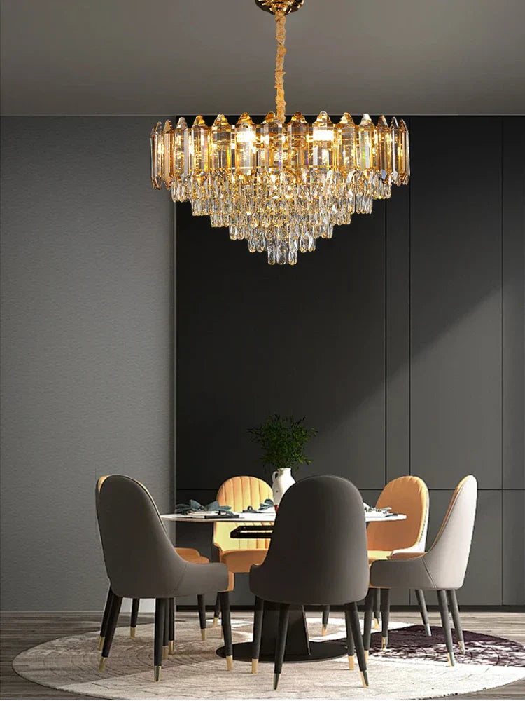 DecorBites™ Gold Amber Crystal Chandelier Lights Modern Room Decor Hanging Lamp