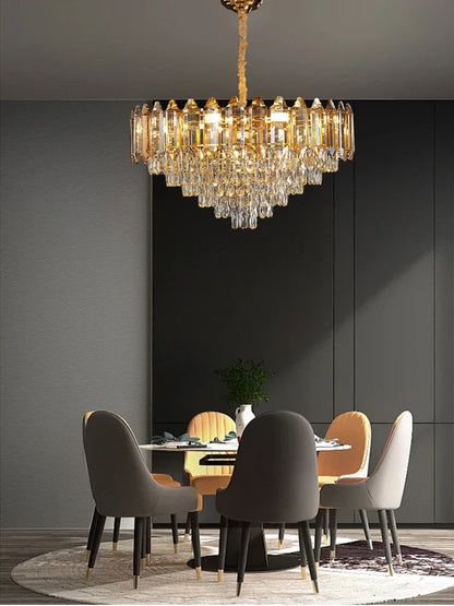 DecorBites™ Gold Amber Crystal Chandelier Lights Modern Room Decor Hanging Lamp