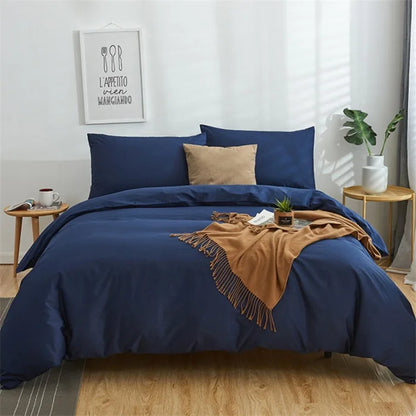 DecorBites™ Cotton 4pcs Bedding Set Double Queen Solid Color Duvet Cover Flat Bed Sheet
