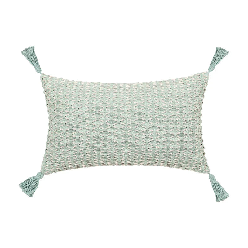 DecorBites™ Linen Embroidery Leaves Cushion Cover 45x45cm Beige Green Aesthetic Throw Pillow