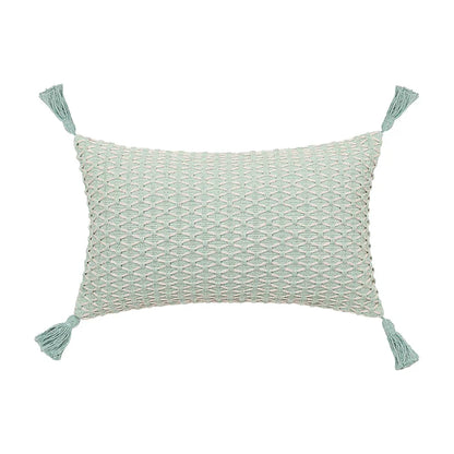 DecorBites™ Linen Embroidery Leaves Cushion Cover 45x45cm Beige Green Aesthetic Throw Pillow
