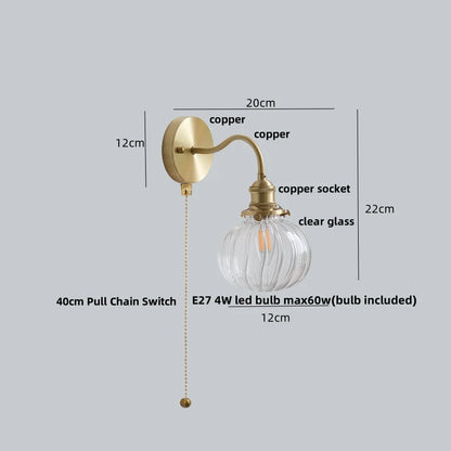 DecorBites™ Green Class Ball LED Wall Light Fixture, Copper Socket, Pull Chain Switch