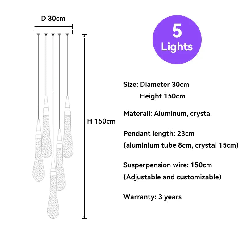 DecorBites™ Crystal Raindrop Pendant Lights - Elegant LED Foyer Chandeliers for High Ceilings