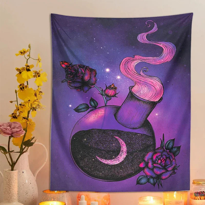 Decobites Purple Rose Magic Tapestry Wall Hanging: Boho Home Decor for Hippie Vibes