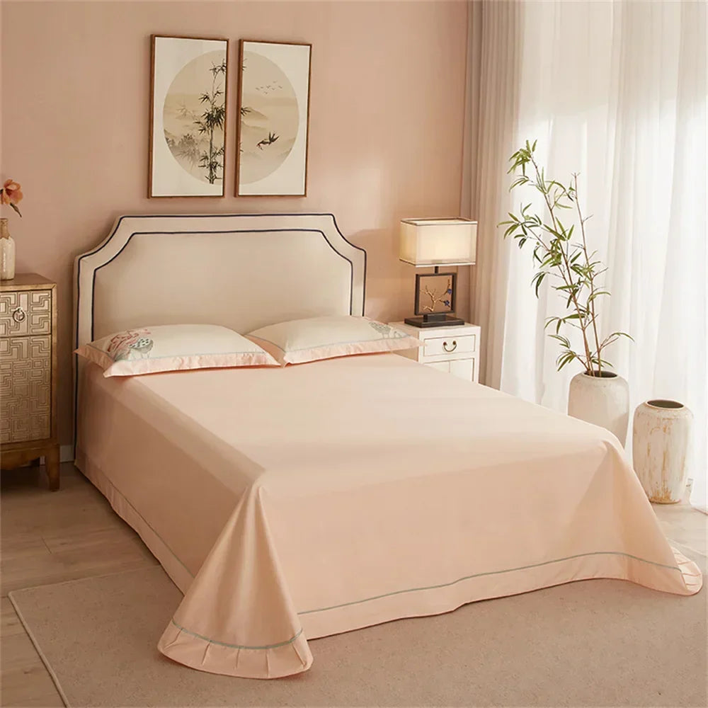 Decobites Pink Satin Jacquard Lotus Duvet Set 4Pcs Queen King Bedlinens