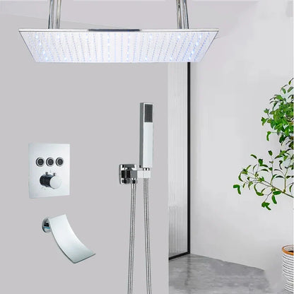 DecorBites™ LED Thermostatic Rainfall Shower System with Tub Spout Mixer Tap & Brass Head