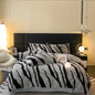 Decobites Winter Zebra Print Bedding Set: Thick Milk Velvet, Soft & Warm bed sheet, duvet cover, pillowcase