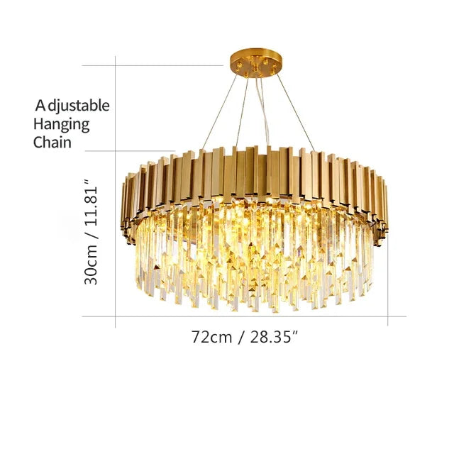 DecorBites™ Goldener Edelstahl-Kristallleuchter: Moderne runde LED-Leuchte für Esszimmer