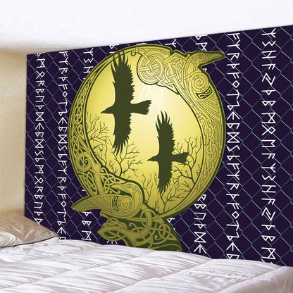 Decobites Viking Crow Symbol Tapestry: Psychedelic Home Decor for Hippie Room