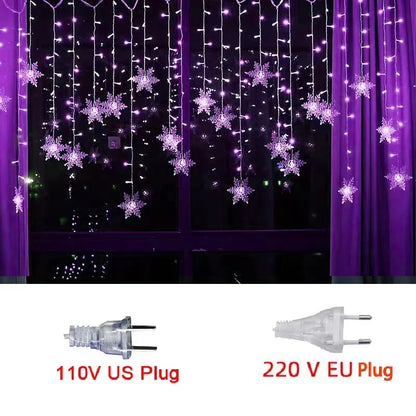 3.2M Christmas Snowflakes LED String Lights Flashing Fairy Curtain Lights Waterproof For Holiday Party Wedding Xmas Decoration