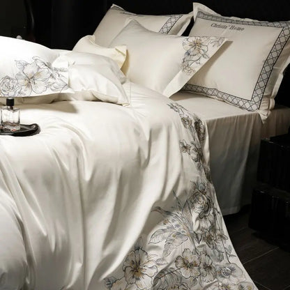 Decobites Luxe Embroidered Cotton Bedding Set: Duvet Cover, Pillowcases, Flat Sheet