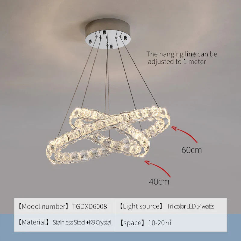 DecorBites™ Crystal Chandelier: Modern Net Red Circle Light for Living Room, Bedroom, Restaurant