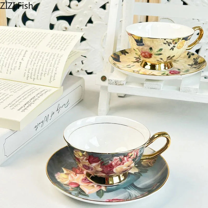 DecorBites™ Flowers Pattern Porcelain Coffee Cup & Saucer Set - Exquisite Tea & Juice Mug