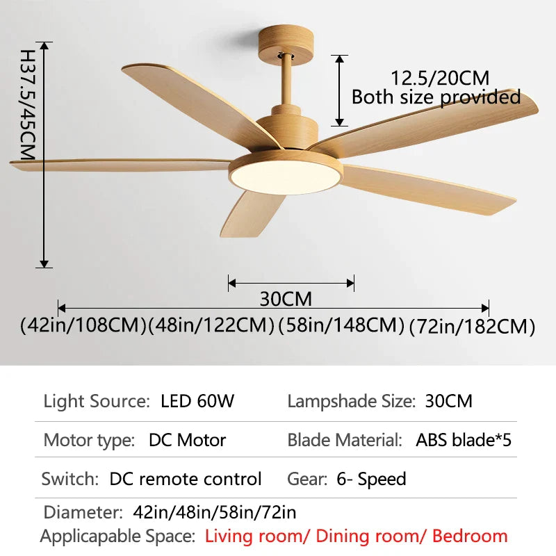 DecorBites™ Living Bedroom Ceiling Fan With Light, Remote Control, 48-60 Inch, LED, DC, 220V